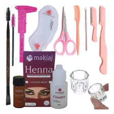 Kit Sobrancelha Henna Makiaj 13 Itens Paq Navalha Pincel Dap Cor Castanho Médio