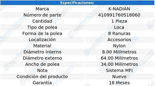 Polea Banda Nylon 8 Ranuras K-nadian Porsche 928s V8 5.0l 87 Foto 3