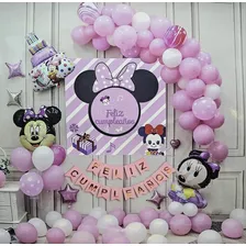 Decoración De Minnie Mouse Con Globos Para Cumpleaños Color Pastel