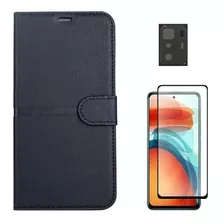 Capa Carteira + Pel Vidro 3d + Camera Para Poco X3 Gt Cor Preto Cores