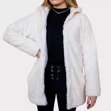 Casaco Teddy Feminino Inverno Com Capuz Blogueira Lançamento