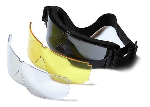haoqin Military Airsoft Tactical Goggles Gafas de Tiro 3 Lentes Moto Gafas de Juego a Prueba de Viento