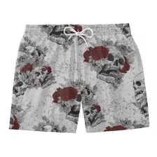 Short Bermuda Masculino Caveiras Estampado Praia Verão