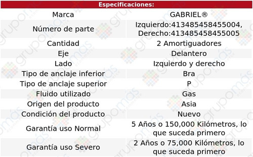 2 Amortiguadores Gas Del Nissan Sentra 07-12 Gabriel Foto 2