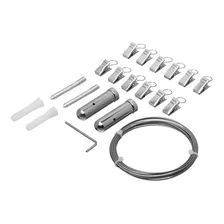 Kit Completo Barral Cortinas Bronzen Tensor Cable De Acero Color Plata Niquelado