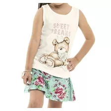 Conjunto Feminino Regata Urso Com Short-saia Nº 1 Ao 3