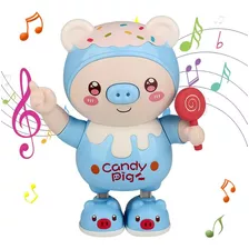 Brinquedo Boneco Robô Candy Dance Música Dança Porco Som Luz