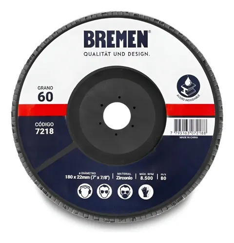 Pack De 10 Discos De Desbaste Flap Bremen Con Zirconio De 180  Grano 60, Para Metales E Inoxidable Gris