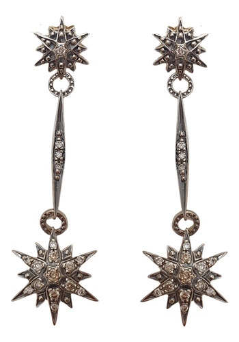 Brinco Hstern Stars Drop Ouro Nobre 18k E Diamantes Cognac Cinza