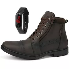 Coturno Bota Masculina Casual Com Zíper + Relógio Digital