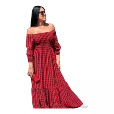 Vestido Longo Xadrez Gestante Plus Size Ajustável Ao Corpo