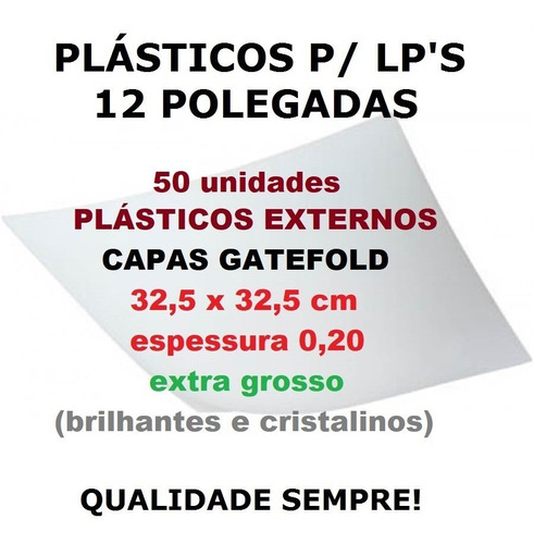 50 Plásticos Externos P/ Lp Vinil Capa Gatefold 0,20 Grosso
