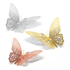 Mariposa Para Torta Topper Por 12 Uni Rosa Gold Plata Dorado