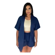 Conjunto Kimono + Short Curto Feminino Kit 2 Peças