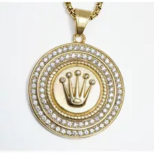 Cadena Dije Grande Rolex Oro Laminado 18k Corona Diamantado 