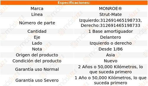 (1) Base Amortiguador Del Strut-mate Der O Izq Lancer 86/89 Foto 2