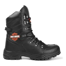 Bota Coturno Couro Motoqueiro Harley Davidson Cano Médio