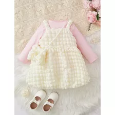 Vestido Bebe Menina Outono Com Bolsinha