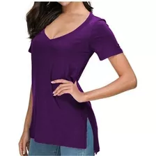 Blusa Feminina Decote V Alongada Manga Curta 