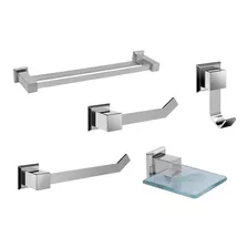 Kit Banheiro Lavabo Inox Luxo 5 Peças 