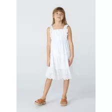 Vestido Hering Midi Em Laise Com Babado - Branco