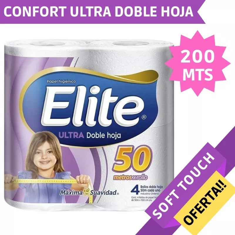 Confort Elite Papel Higiénico 4 Rollos 50 Mts C/u Doble Hoja