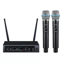 Microfone Sem Fio Duplo De Mão Uhf Amw Au58 C/ Estojo . Loja Cor Preto