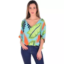 Blusa Feminina Gola V Estampada Manga 3/4 Super Tendencia