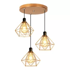 Trio Pendente Luminária Lustre Triplo Aramado Diamante Cobre