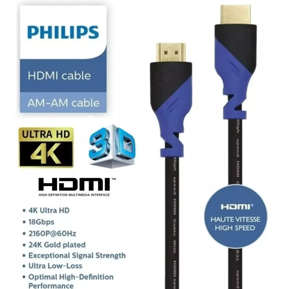 Cabo Hdmi Premium 2.0 4k 3d Uhd 2,0 Metros Philips Original 