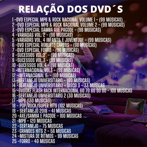 Pop Rock, Axé, Pagode, Mpb, Sertanejo, Hits. 8 Dvds Karaokes