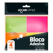 Bloco Adesivo 38x50mm 4 Cores Neon 400 Folhas Jocar Office Cor Rosa-chicleteverde, Rosa , Laranja E Amarelo