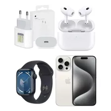 iPhone 15 Pro Max Branco, Fonte, AirPods Pro E Apple Watch 9