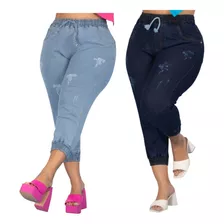 Kit 2 Calça Plus Jogger Feminina C/ Elastano Jeans Colorida