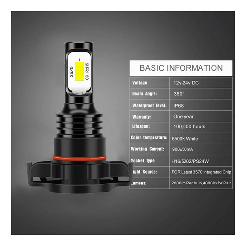 Bombillas Led Niebla H16 5202 De 80 W Y 6500 K For Chevrole Foto 5