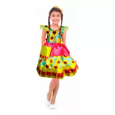 Vestido Bebê Menina Festa Junina Girassol Com Tiara E Bolsa