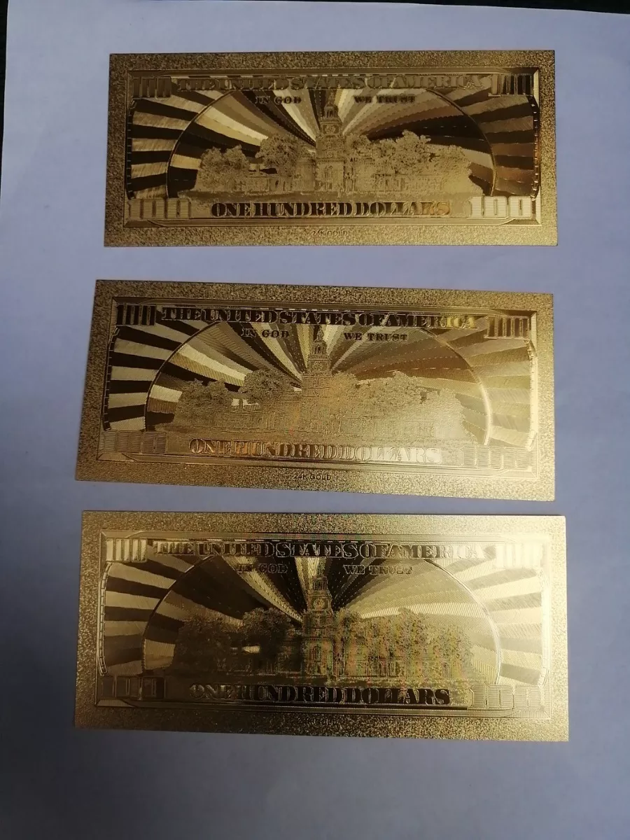 3 Billetes De $100 Enchapados En Oro. Vhcf
