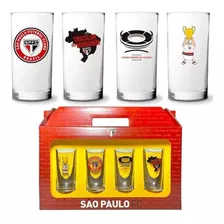 Kit Copo Cylinder Taça Luva C/ 4un Sao Paulo Futebol Novo