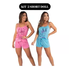 Kit 2 Pijama Short Dool Malha Baby Doll Curto Adulto Dormir