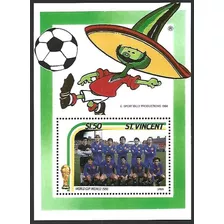 1986 Mundial Futbol Mexico- San Vicente (bloque) Mint