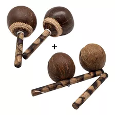 Kit 1 Par De Maracá + 1 Agogô De Côco Chocalho Percussão