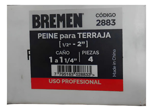 Set 4 Peines Para Terraja 1 - 1 1/4 PuLG Bremen 2883 Gris