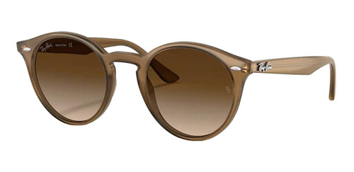 Anteojos De Sol Ray-ban Round Rb2180 Standard Con Marco De Propionato Color Polished Light Brown, Lente Brown De Plástico Degradada, Varilla Polished Light Brown De Propionato