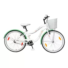 Bicicleta Niña Baccio Mystic Rodado 24 Blanco Verde Canasto