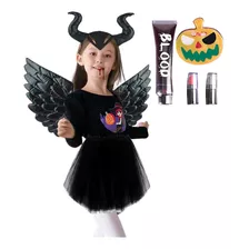 Disfraz Halloween Maléfica Ángel Negro Cuernos Pintacarita