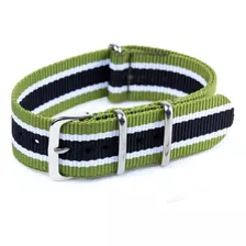 Pulseira Relógio Nato Nylon 22mm Verde Branco Preto 3 Anéis