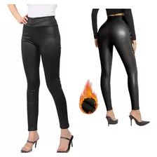 Leggins Vinipiel Interior Afelpado Kz2801bk Cuero Sintético