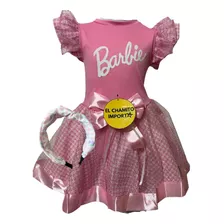 Disfraz Vestido Barbie Cosplay Rosa Cuadros + Diadema Niñas