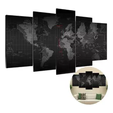 Quadro Mapa Mundo Moderno 5 Pç Mosaico Mdf 3mm Fácil Colocar