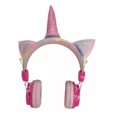 Headphone De Ouvido Sem Fio Infantil Unicórnio Bluetooth P2 Cor Rosa Pink Luz Colorido